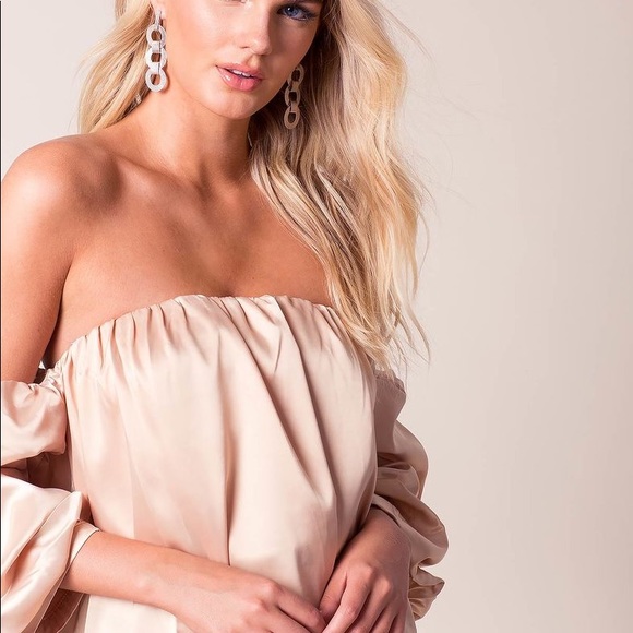 Champagne New Ruffle Off Shoulder Satin Top - Picture 2 of 7